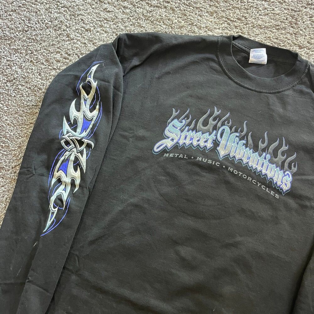 Vintage Y2K Street Vibrations Reno Blue Flames Long Sleeve Shirt Motorcycle XL - Picture 4 of 5